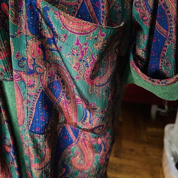 Vtg Victoria's Secret Gold Label Robe Womens XS S  Paisley Green Old Money Luxe - Picture 6 of 12